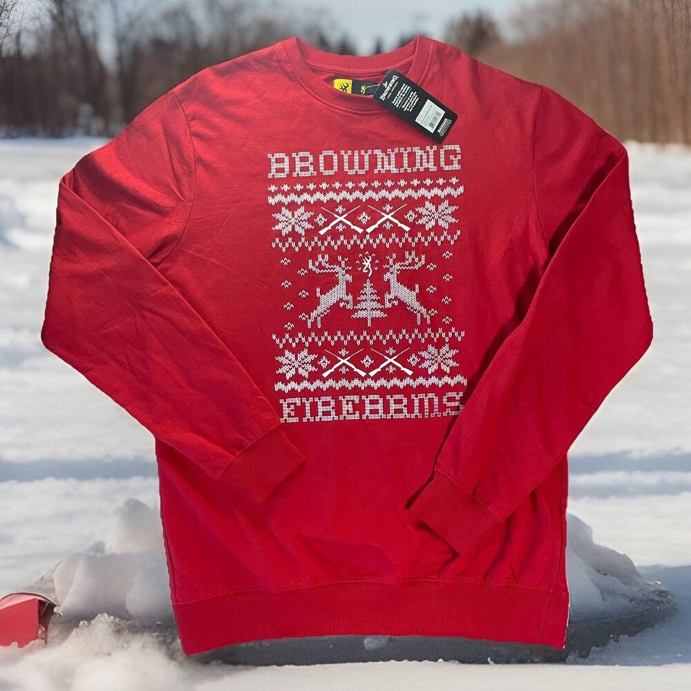 Browning Firearms Men’s Crewneck Pullover Christmas Red Sweatshirt NWT Sz XL